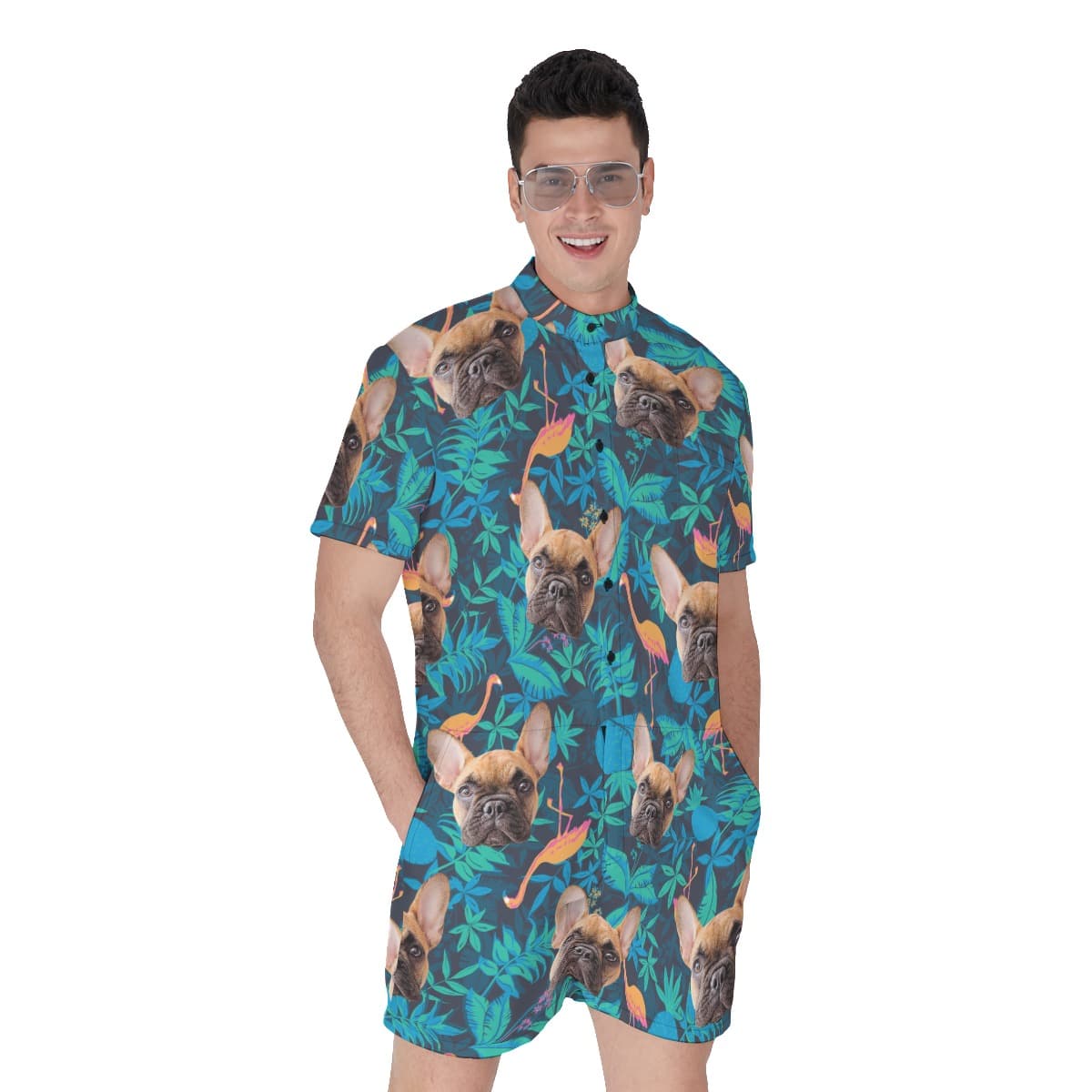 Custom Dog Face Hawaiian Romper For Men (1)