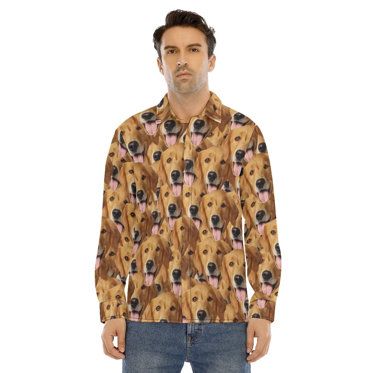 Custom Dog Face Long Sleeve Hawaiian Shirt For Men (1)
