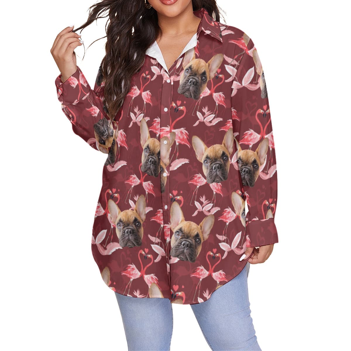Custom Dog Face Plus Size Aloha Shirt For Women (1)