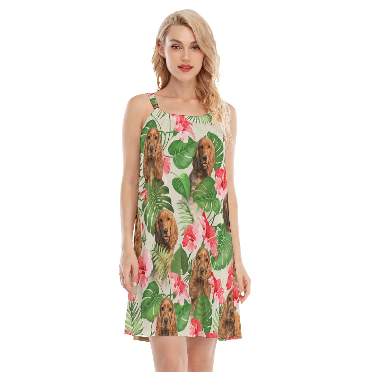 Custom Dog Face Tropical Cami Dress (1)
