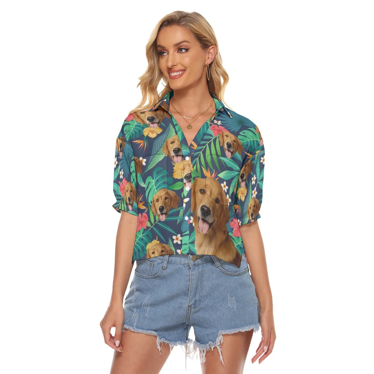 Custom Dog Face Women's Cropped Shirt (1)