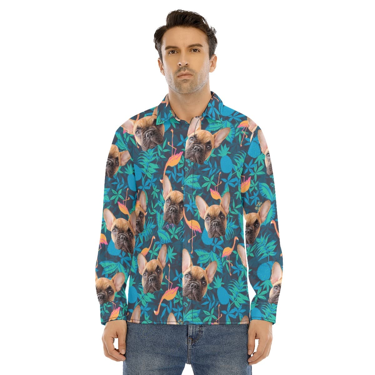 Custom Dog Long Sleeve Hawaiian Shirt For Men (1)