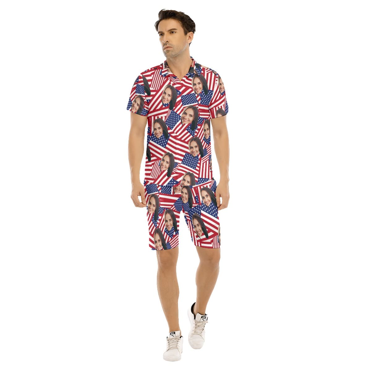 Custom Face American Flag Aloha Shirt And Shorts (1)