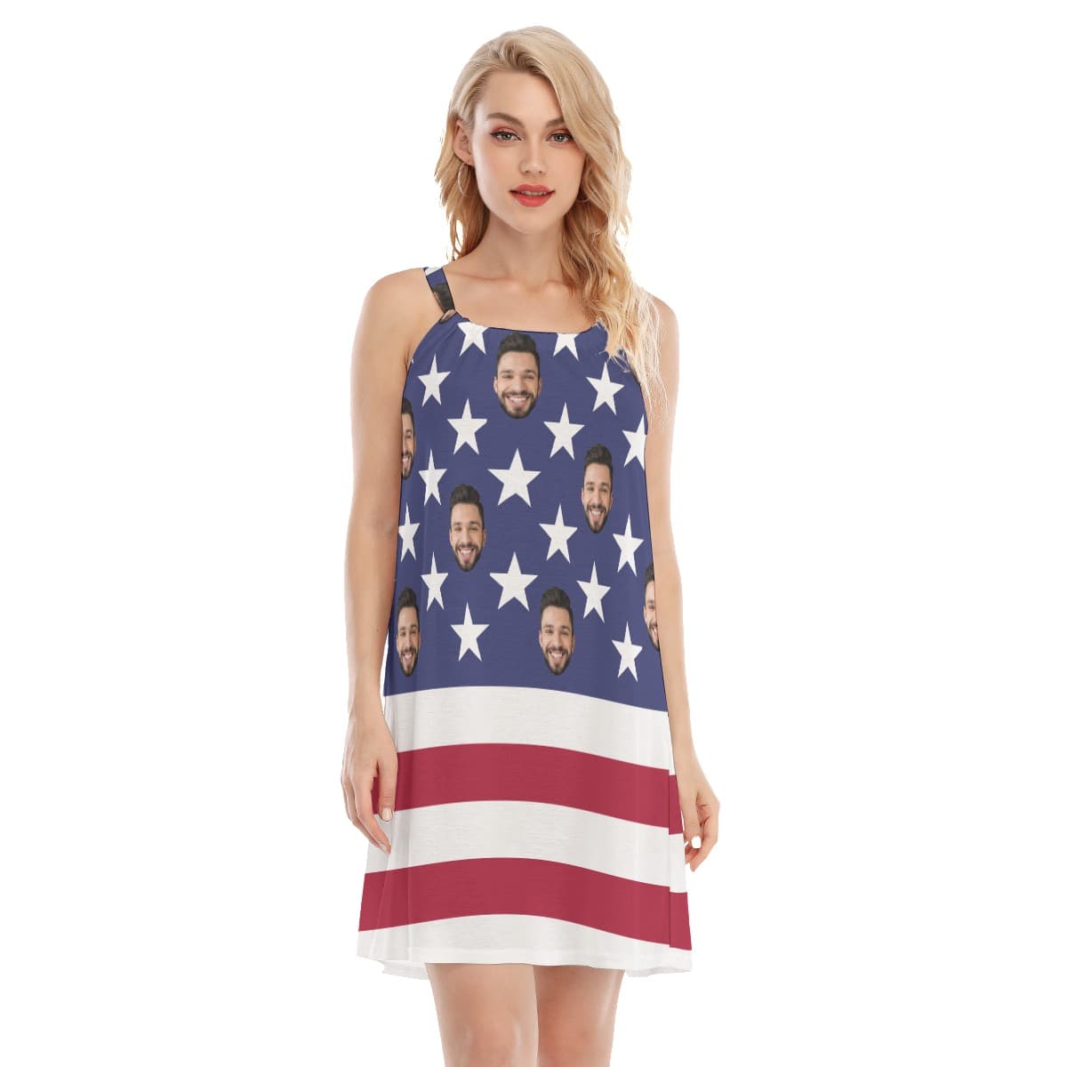 Custom Face American Flag Hawaiian Cami Dress For Women (4)