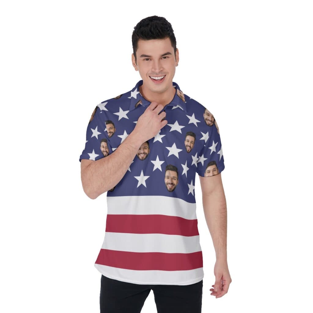 Custom Face American Flag Hawaiian Polo Shirt