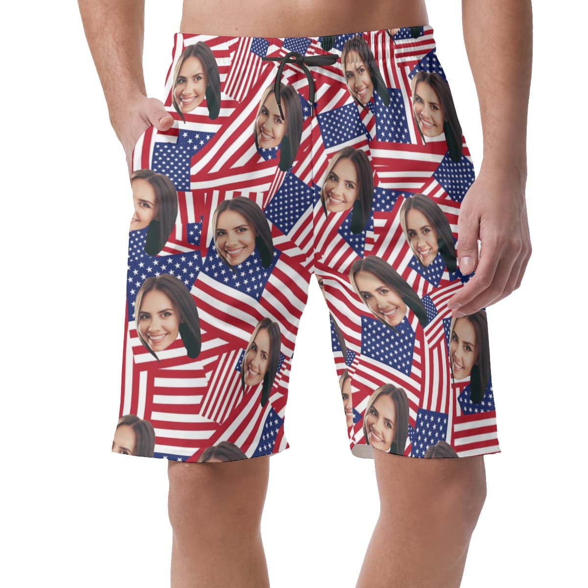 Custom Face American Flag Hawaiian Shorts For Men (1)