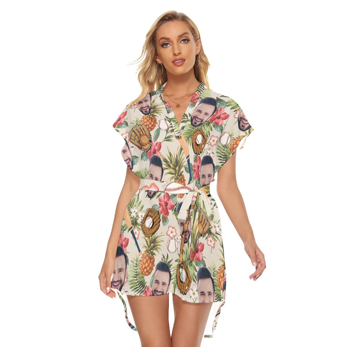 Custom Face Baseball Floral Hawaiian Dress With Belt For Summer (1)