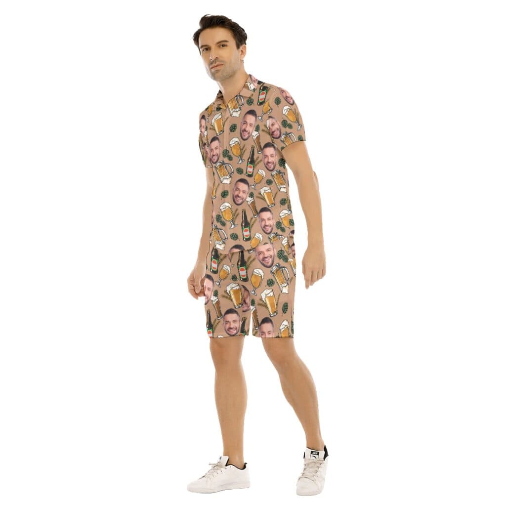 Custom Face Beer Cool Aloha Shirt And Shorts For Men
