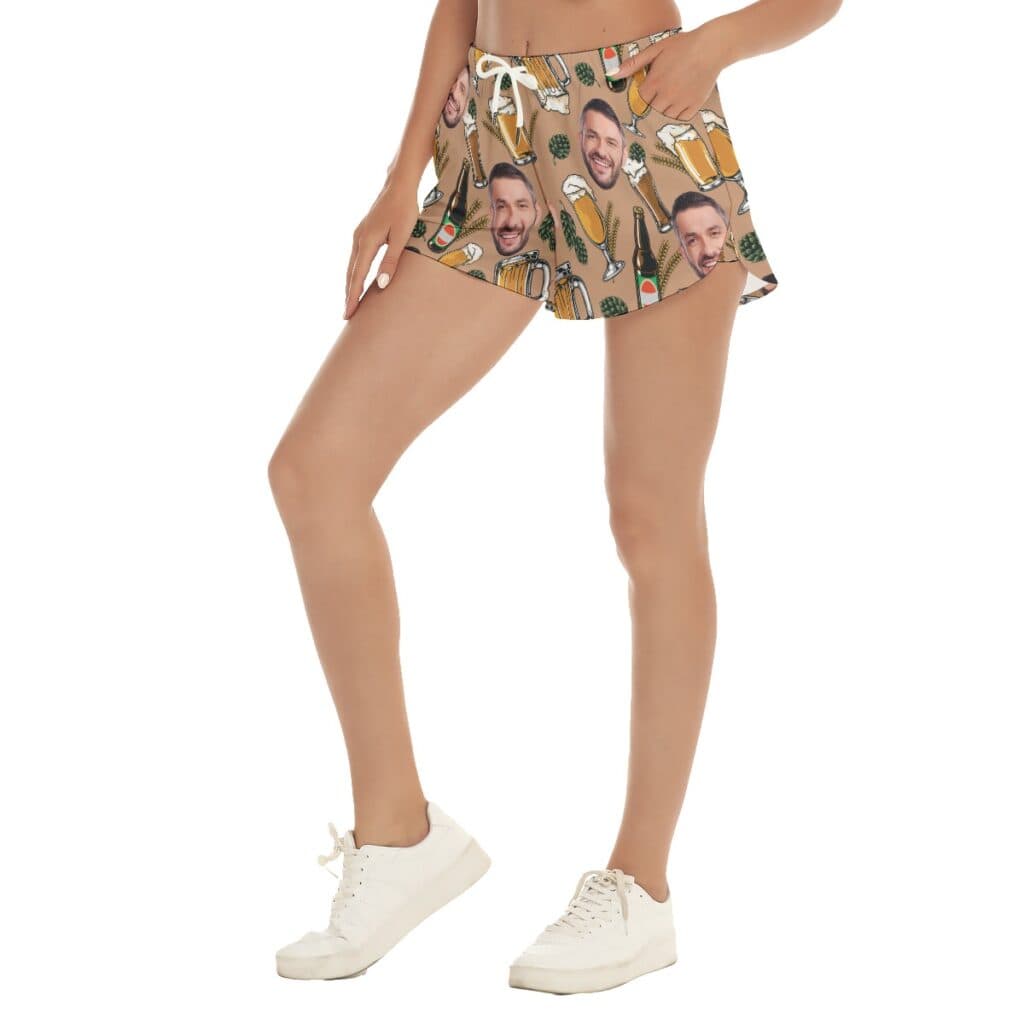 Custom Face Beer Summer Hawaiian Beach Shorts For Women