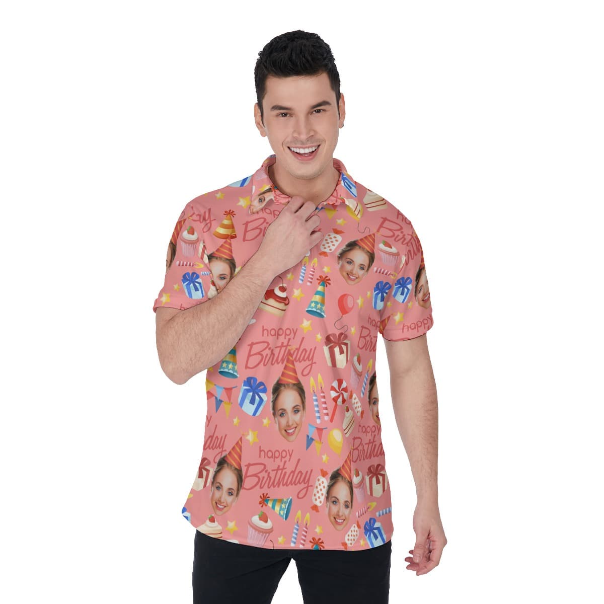 Custom Face Birthday Hawaiian Polo Shirt For Men (1)