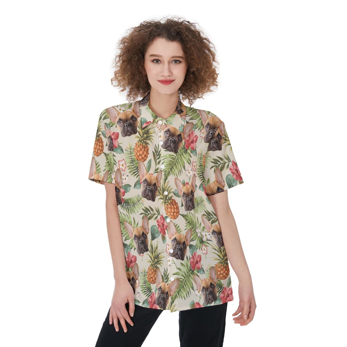 Custom Face Button Up Shirt For Women (1)