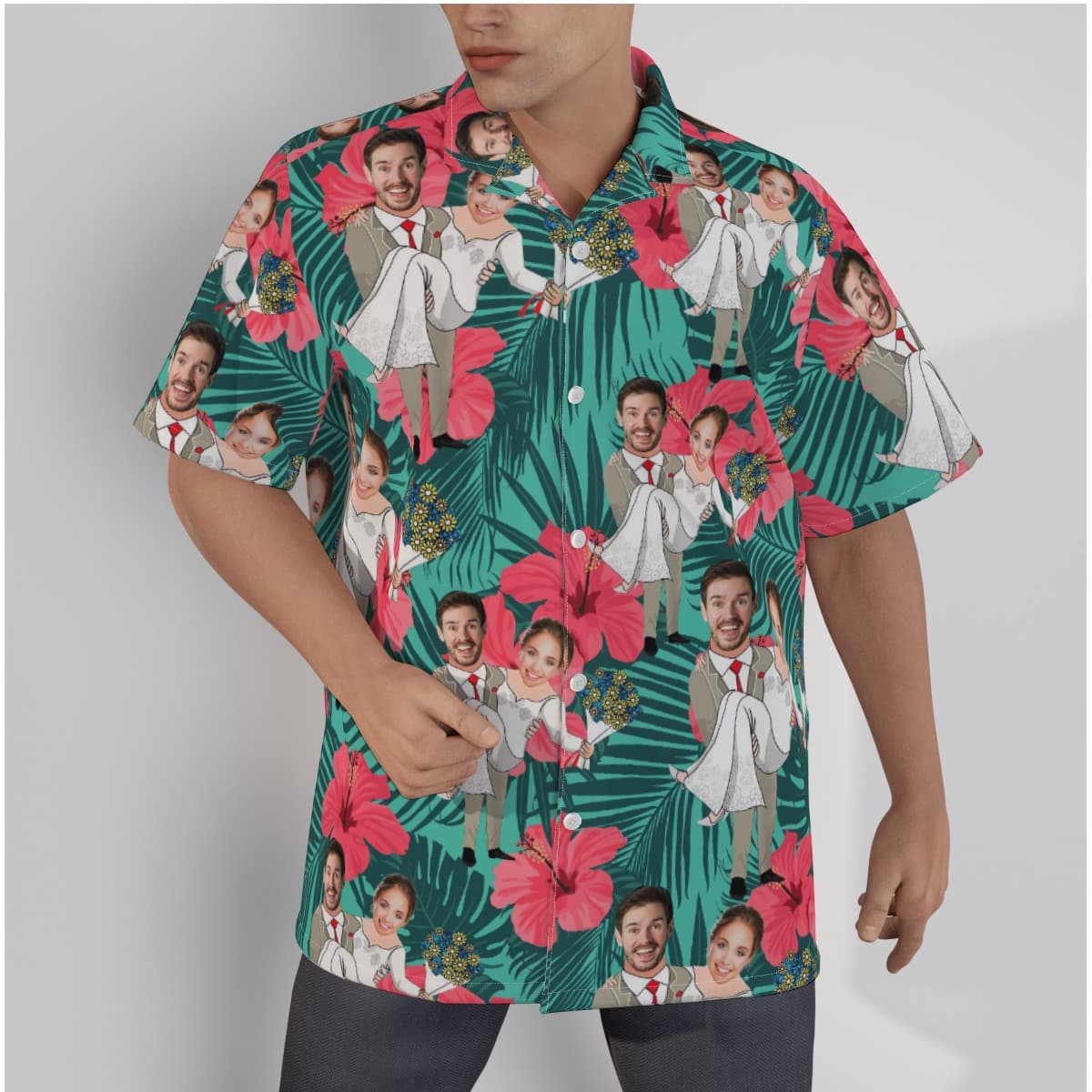 Custom Face Couple Hawaiian Shirt For Men (1)