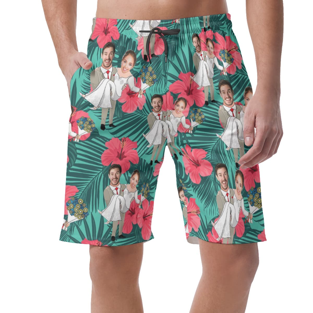 Custom Face Couple Hawaiian Shorts For Men (1)