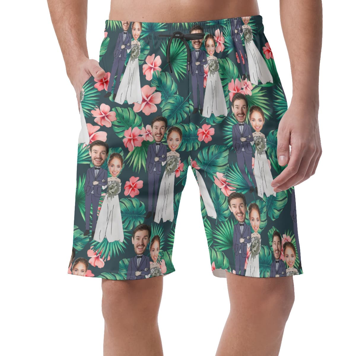 Custom Face Couple Hawaiian Shorts For Men (1)