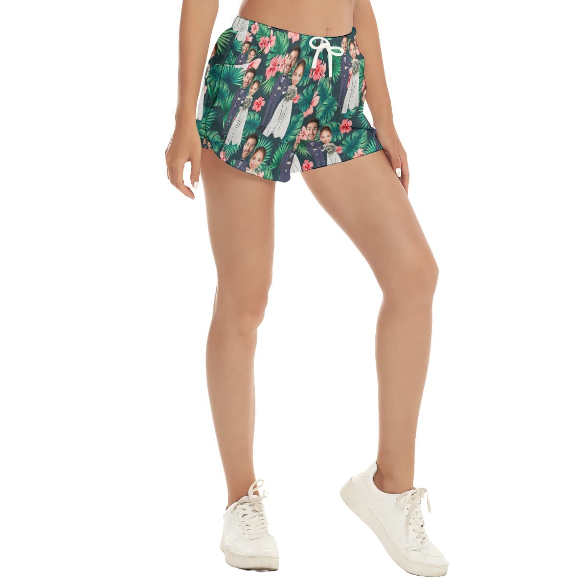 Custom Face Couple Wedding Hawaiian Beach Shorts For Women (2)