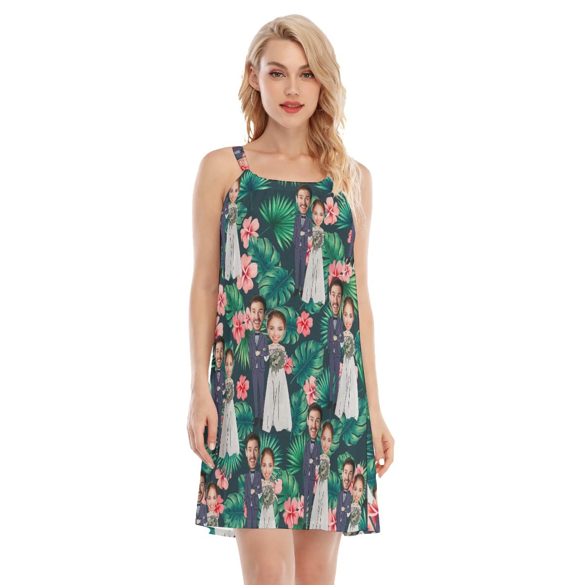 Custom Face Couple Wedding Hawaiian Dress For Women (1)