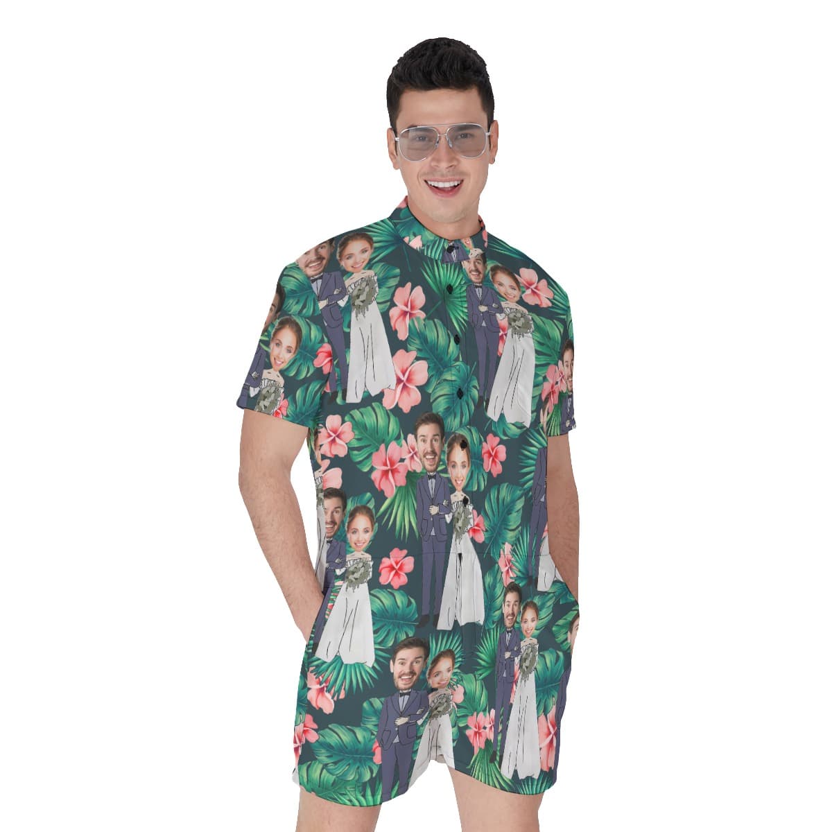 Custom Face Couples Tropical Romper For Men (1)
