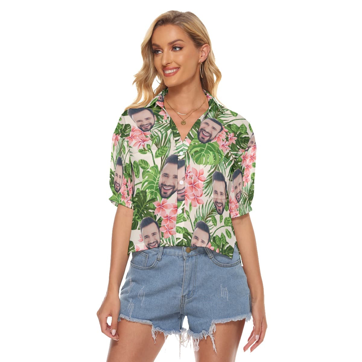 Custom Face Crop Top Hawaiian Shirt For Women (1)