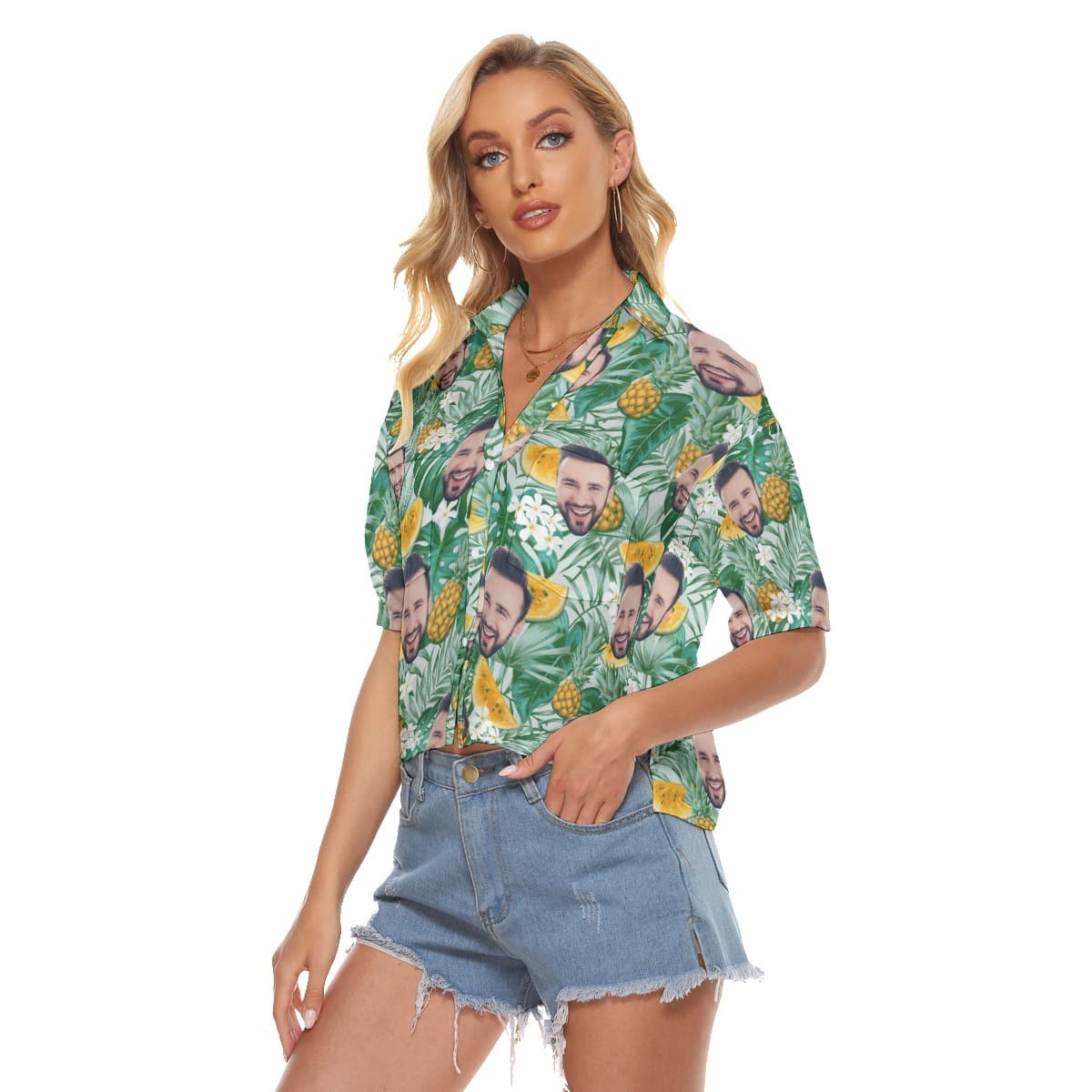 Custom Face Crop Top Hawaiian Shirt For Women (1)