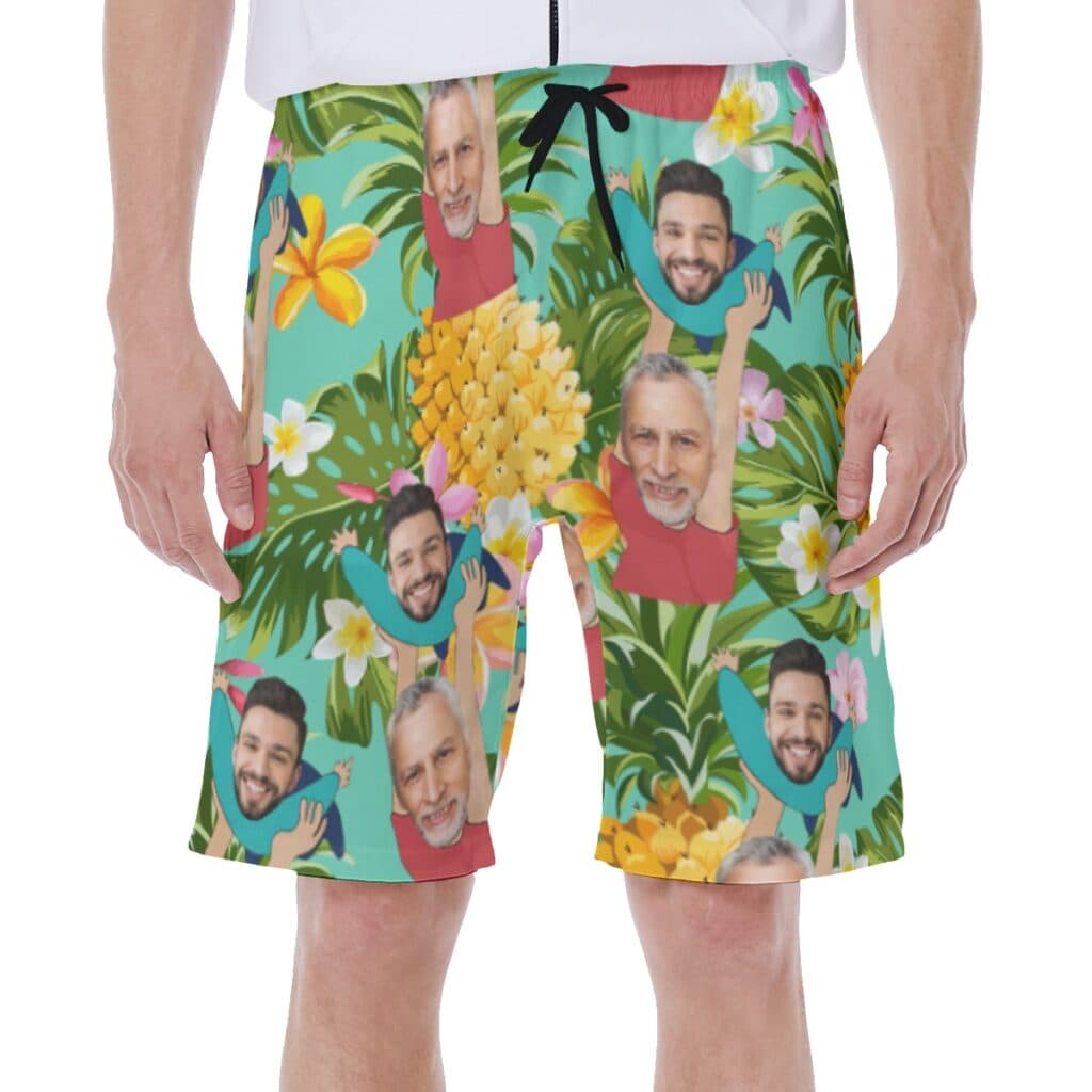 Custom Face Father And Kids Floral Hawaiian Swim Trunks For Men