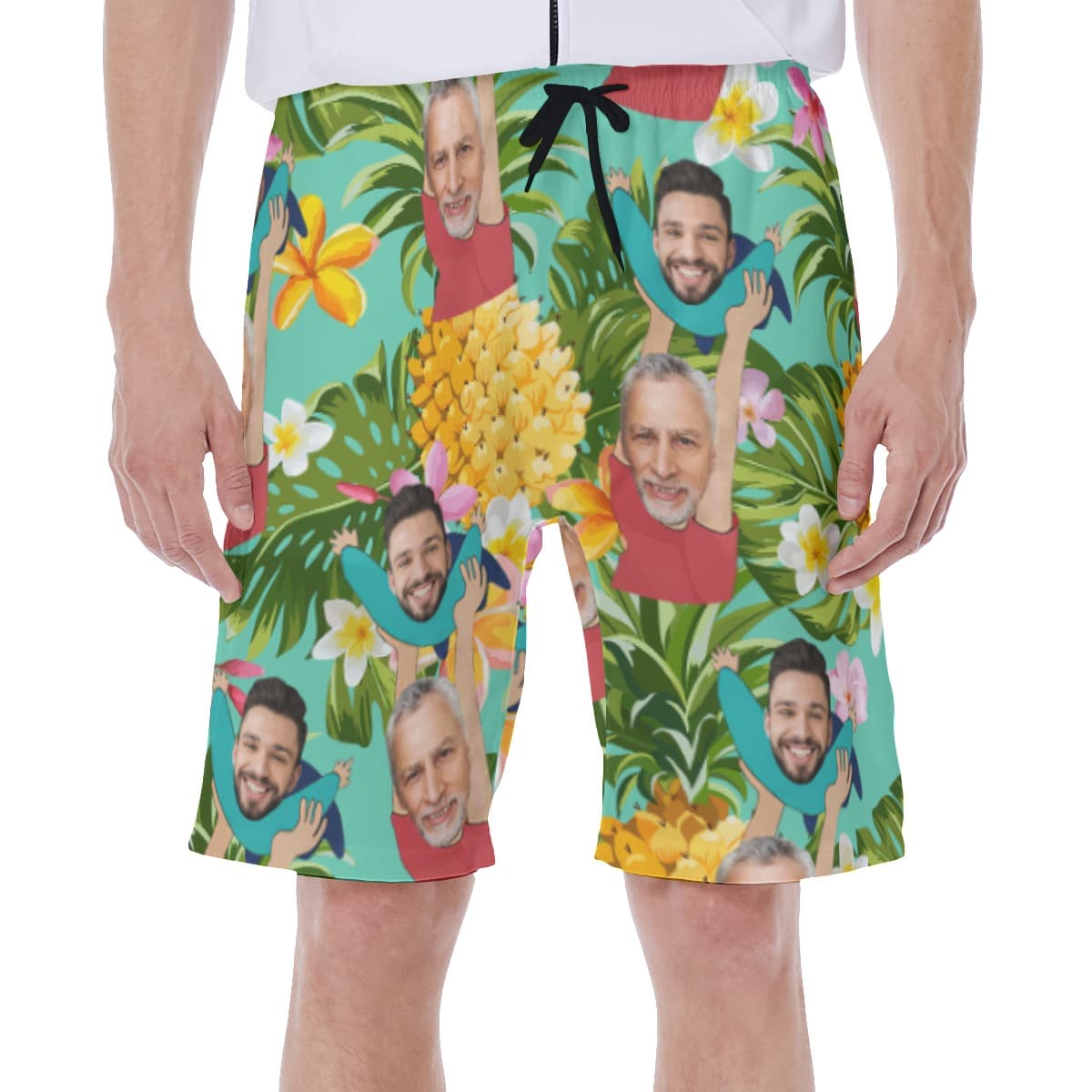 Custom Face Father And Kids Floral Hawaiian Swim Trunks For Men