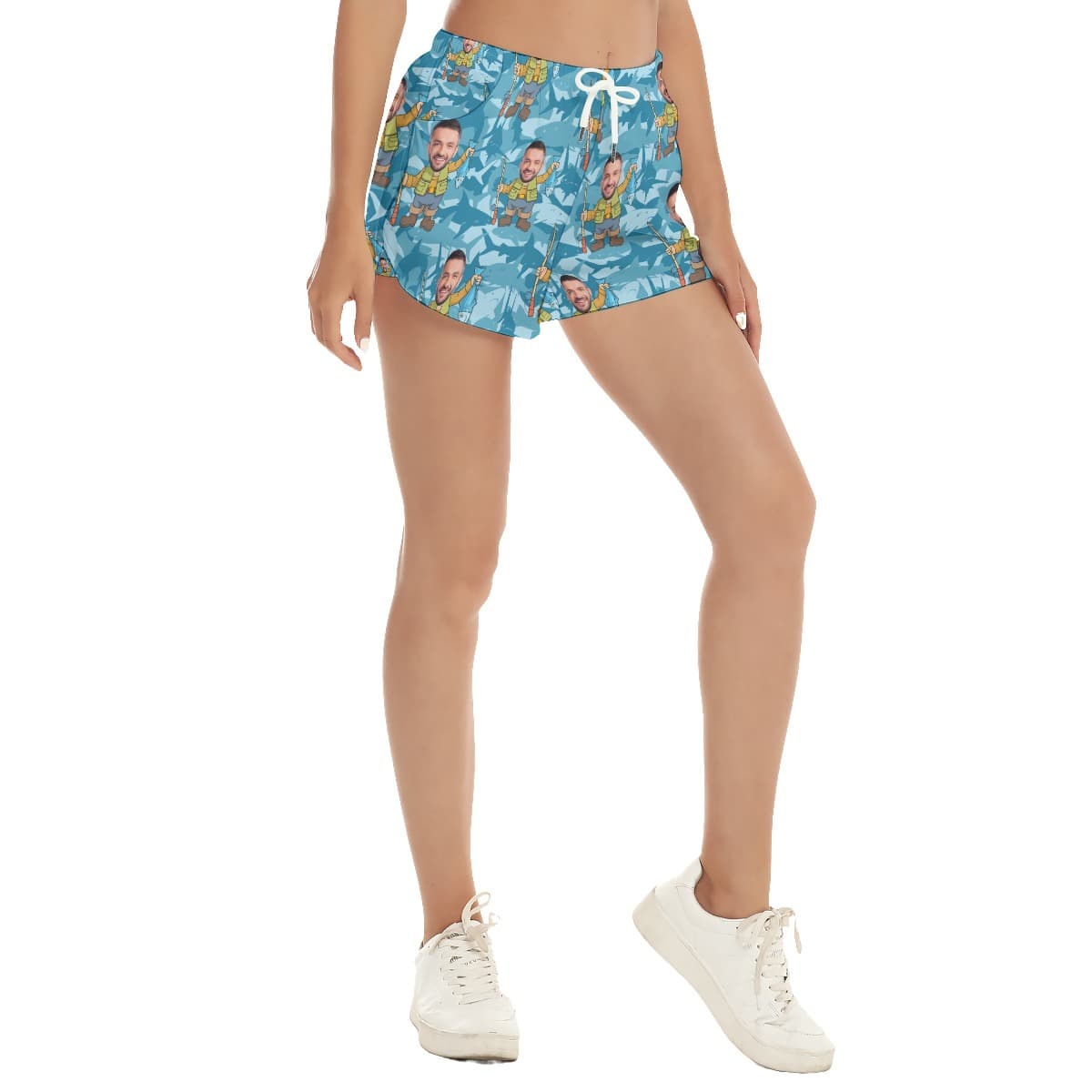 Custom Face Fishing Hawaiian Beach Shorts For Women (2)