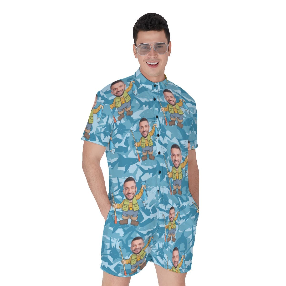 Custom Face Fishing Man Hawaiian Romper For Men (1)