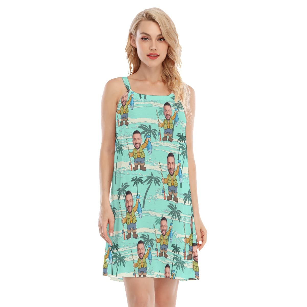 Custom Face Fishing Women’s Hawaiian Dress (1)