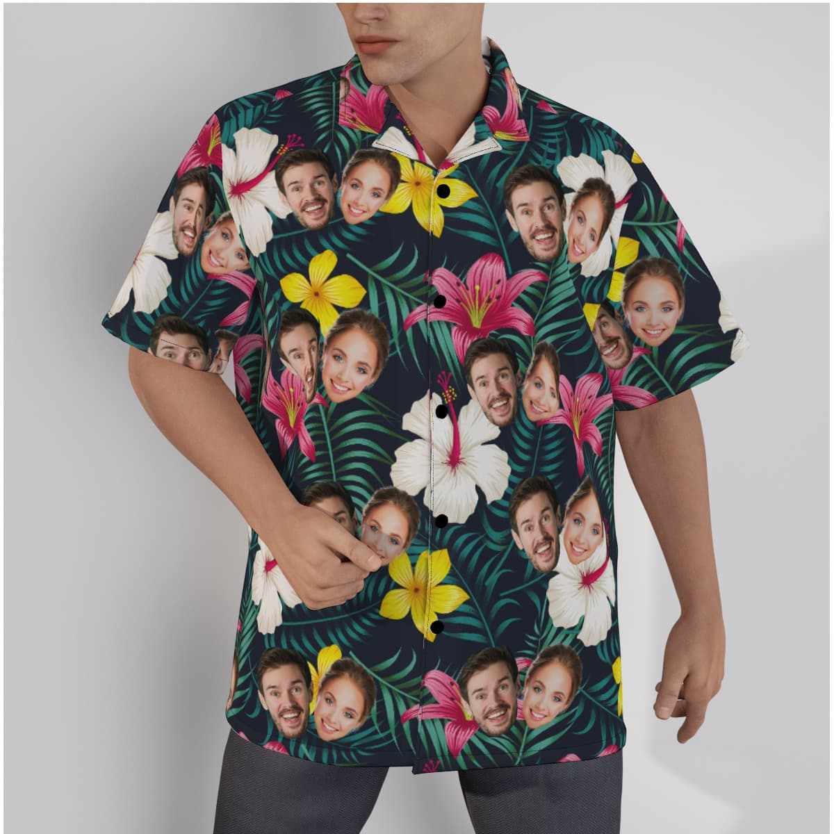 Custom Face Floral Hawaiian Shirt For Men (1)