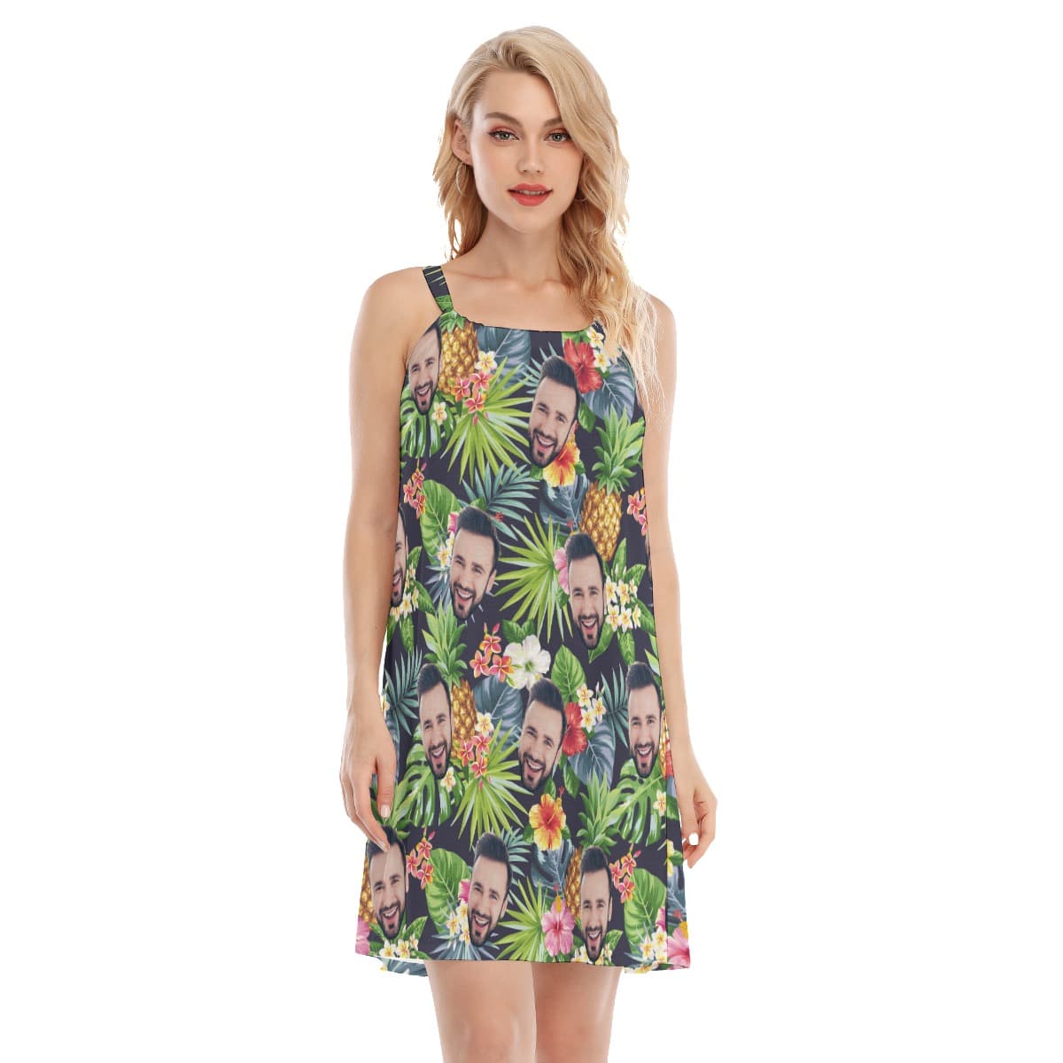 Custom Face Floral Pineapple Summer Cami Dress (4)