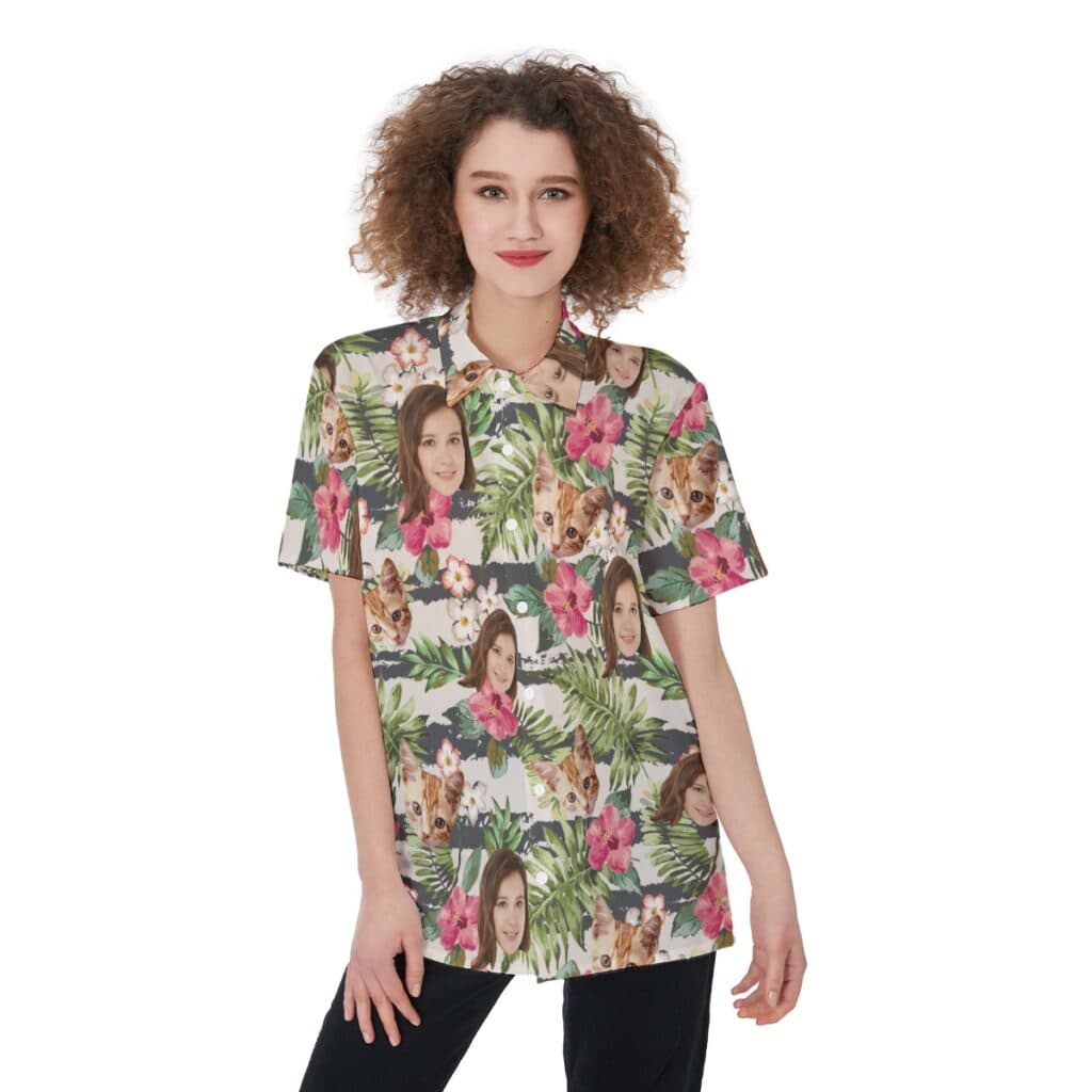 Custom Face Floral Women's Hawaiian Shirt