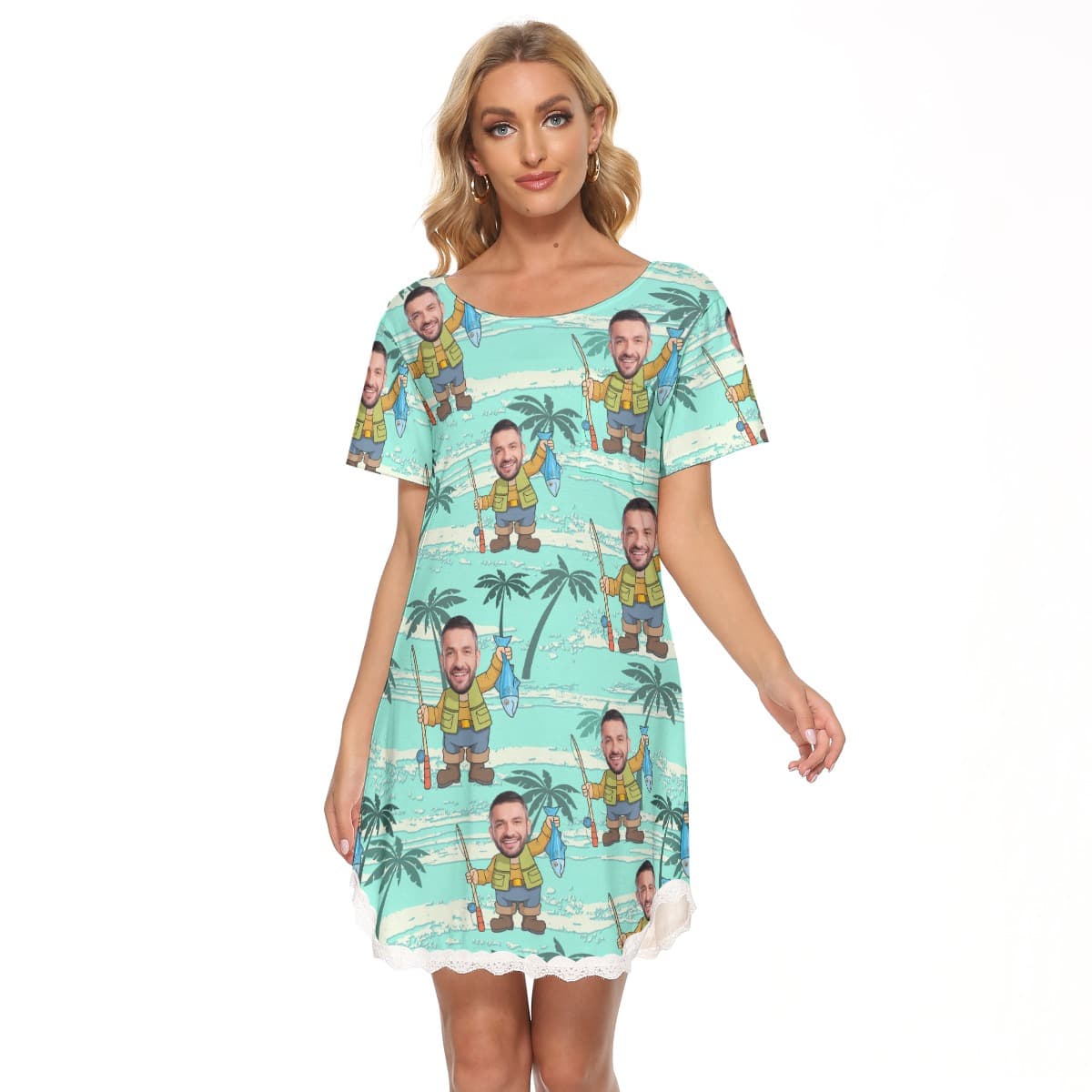 Custom Face Funny Hawaiian Lace Dress For Women (1)