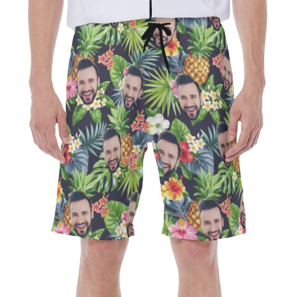 Custom Face Funny Tropical Pineapple Swim Trunks For Men