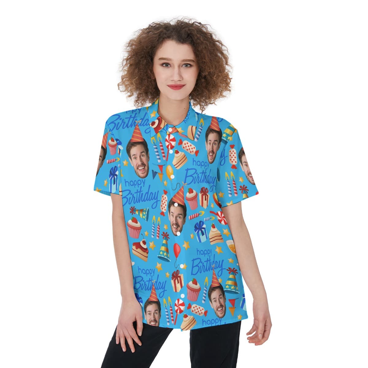 Custom Face Happy Birthday Theme Hawaiian Shirt For Women (1)