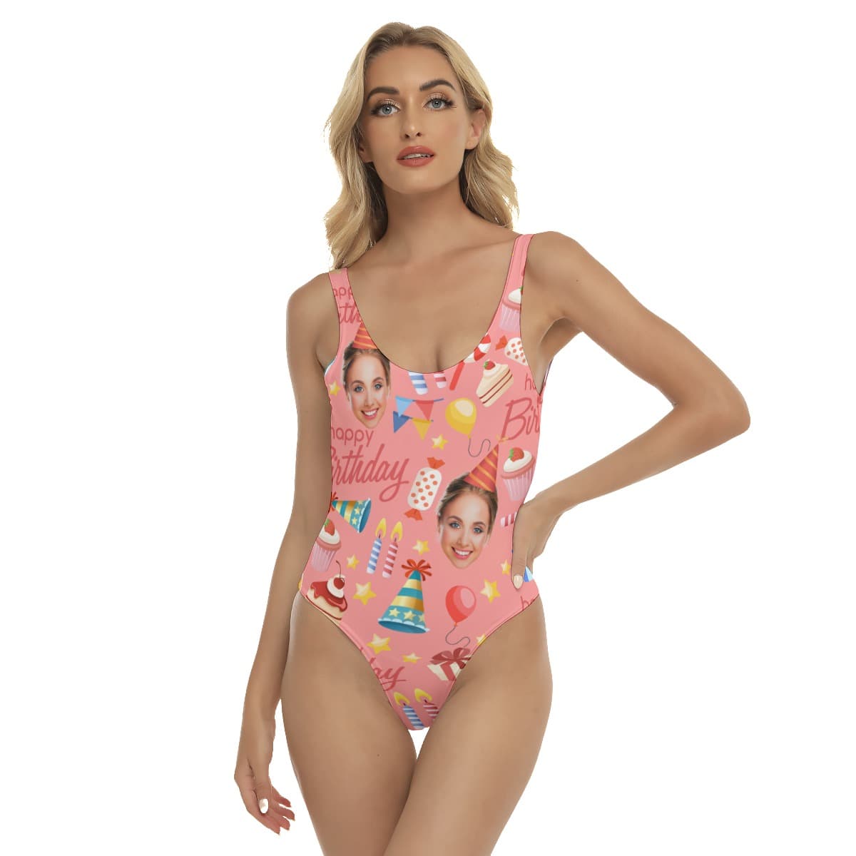 Custom Face Happy Birthday Women’s Hawaiian One Piece Swimsuit (1)