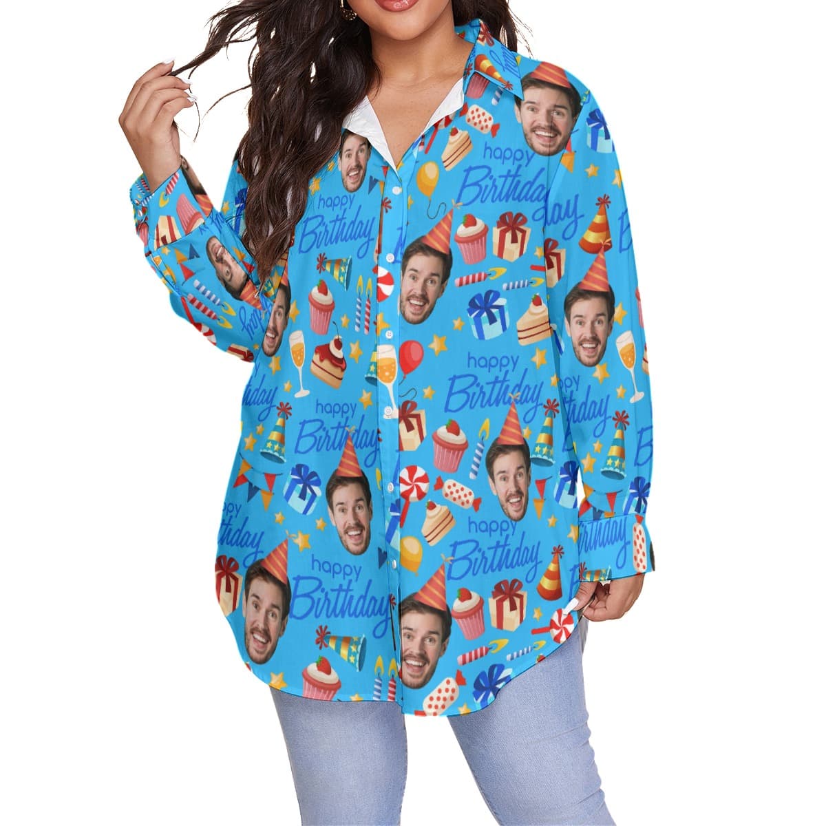 Custom Face Happy Birthday Women’s Plus Size Shirt (1)