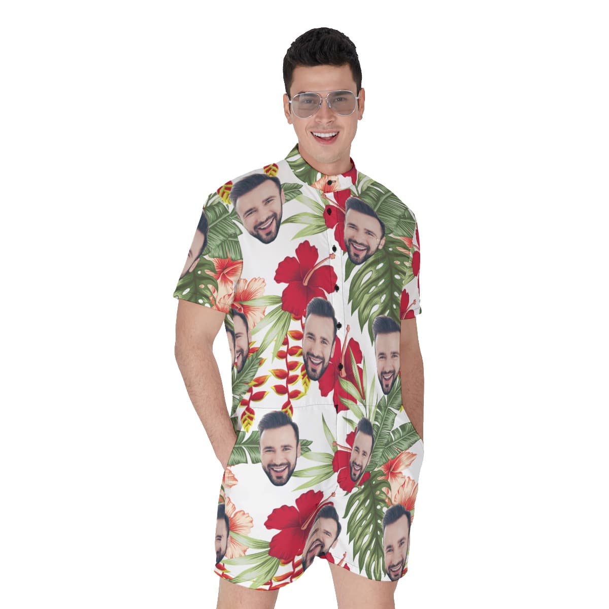Custom Face Hawaiian Shirt And Shorts For Men (1)