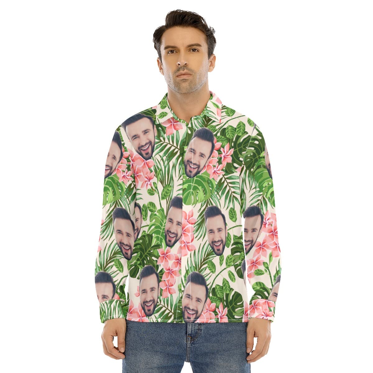 Custom Face Long Sleeve Hawaiian Shirt For Men (1)
