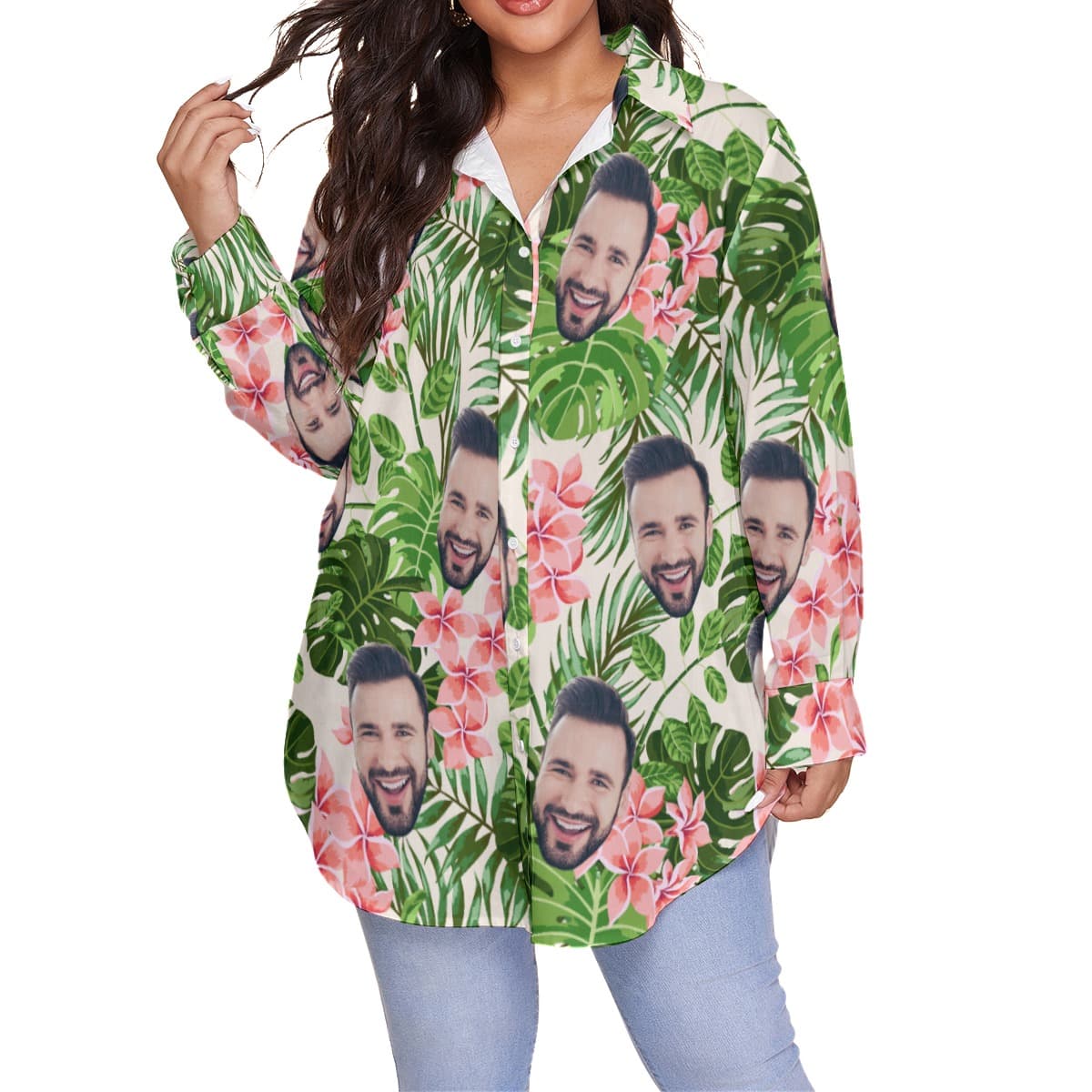 Custom Face Oversized Hawaiian Shirt For Women (1)