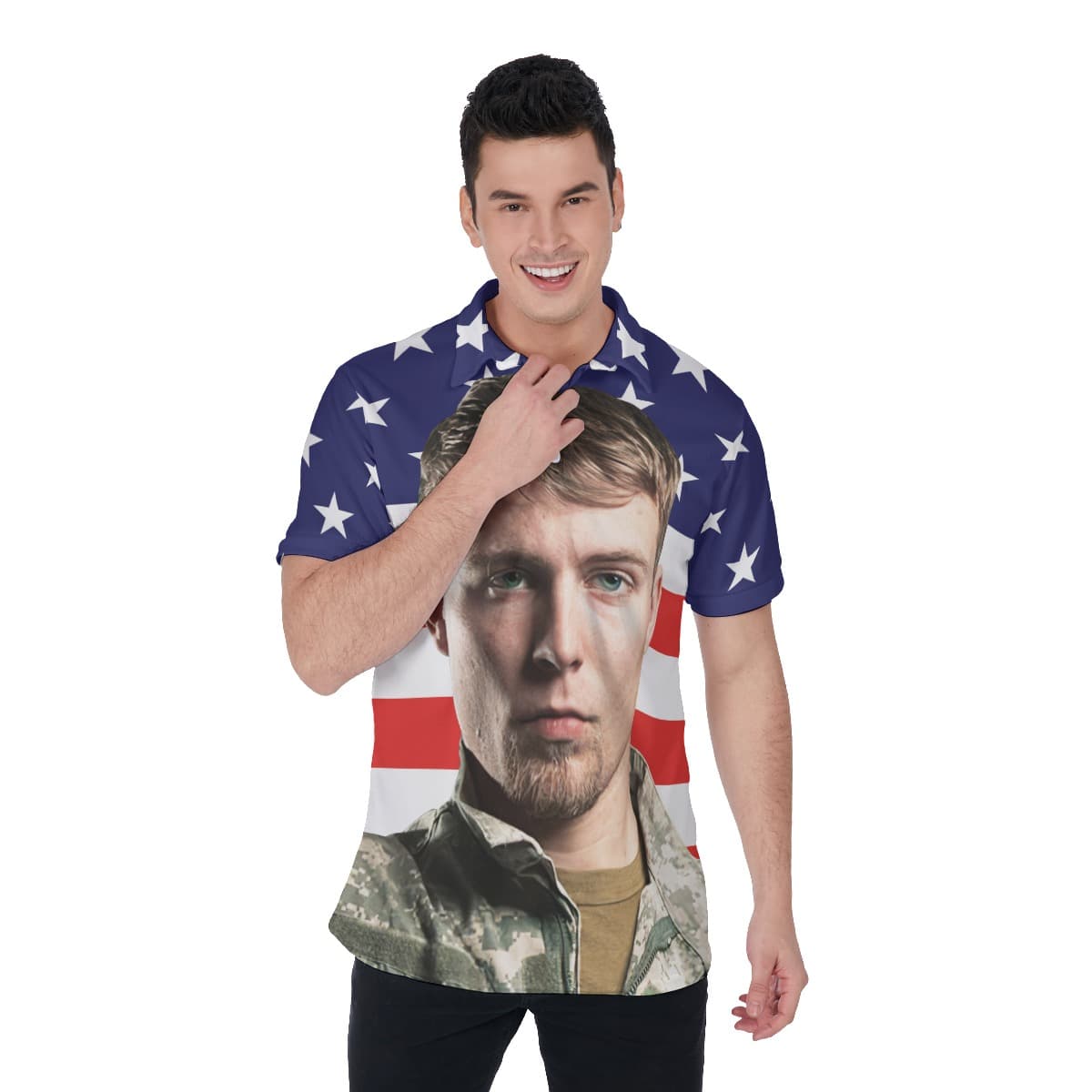 Custom Face Patriotic Day Men's Polo Shirt (1)