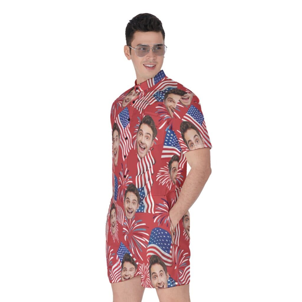 Custom Face Patriotic Hawaiian Romper For Men