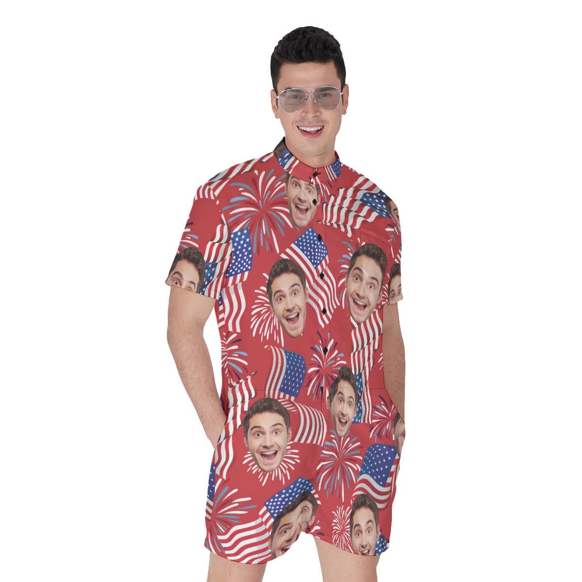 Custom Face Patriotic Hawaiian Romper For Men (3)