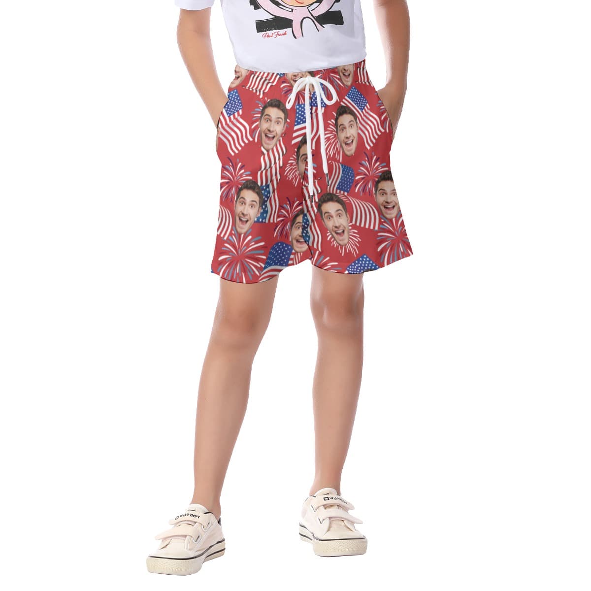 Custom Face Patriotic Hawaiian Summer Beach Shorts For Kids