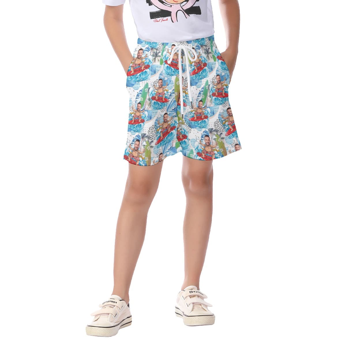Custom Face Surfing Man Summer Beach Shorts For Kids
