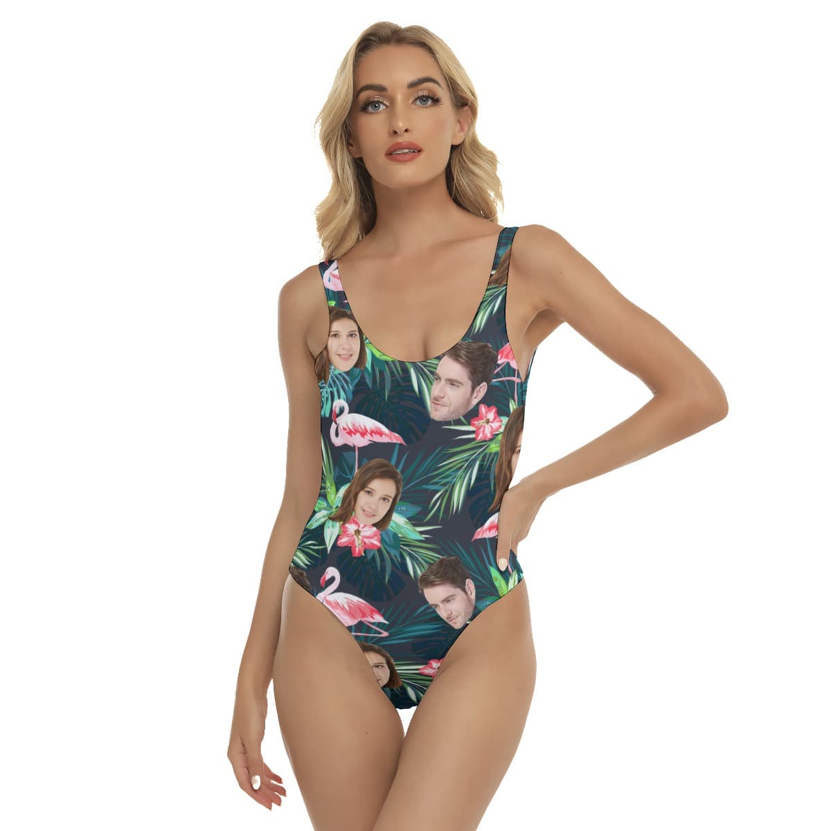 Custom Face Tropical Flamingo Hawaiian Swimsuit For Summer Vacation