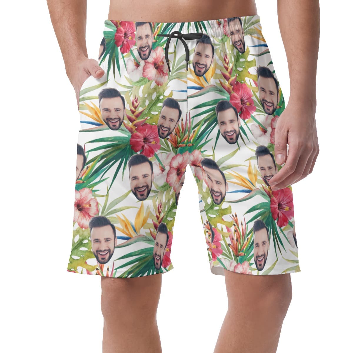Custom Face Tropical Hibicus Summer Shorts For Men