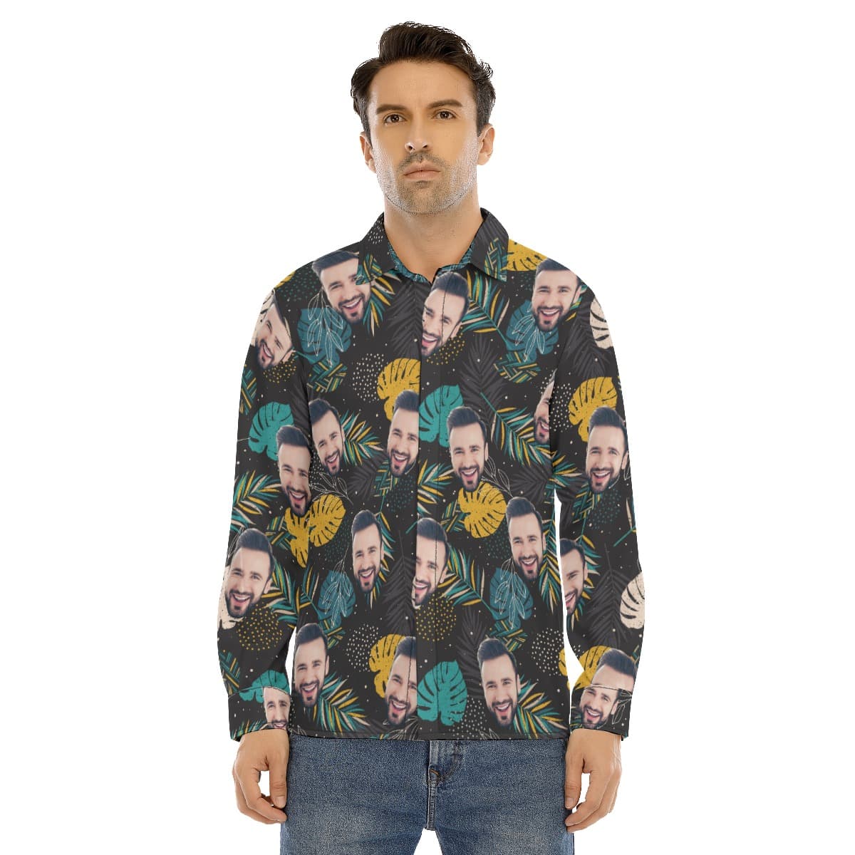 Custom Face Tropical Long Sleeve Hawaiian Shirt (1)