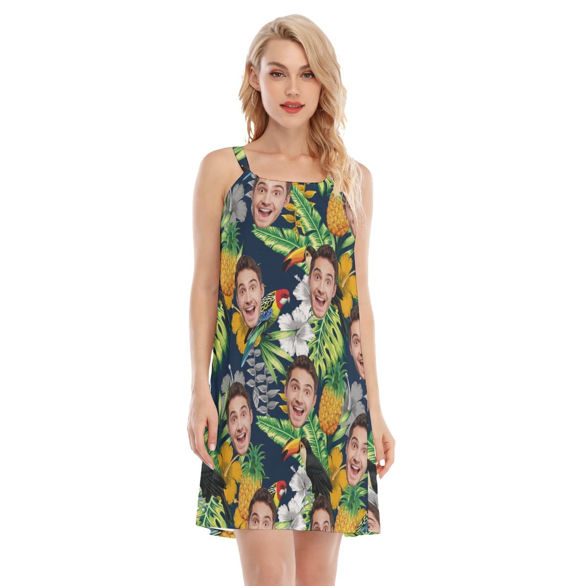 Custom Face Tropical Parrots Summer Dress For Women (1)
