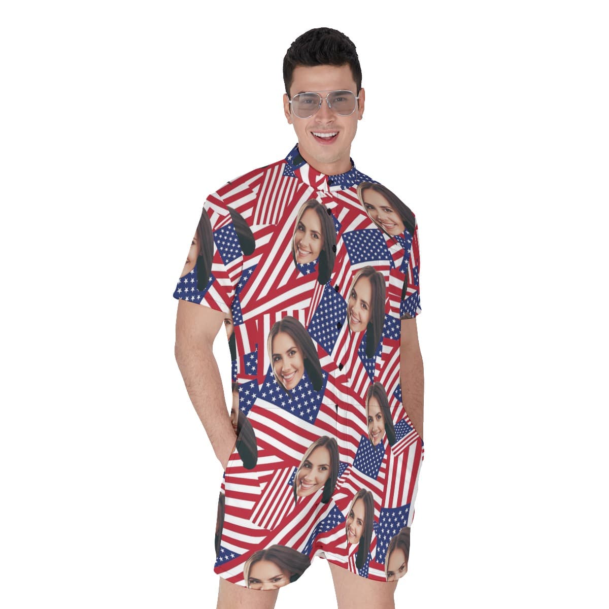 Custom Face USA Flag Aloha Rompers For Men (1)