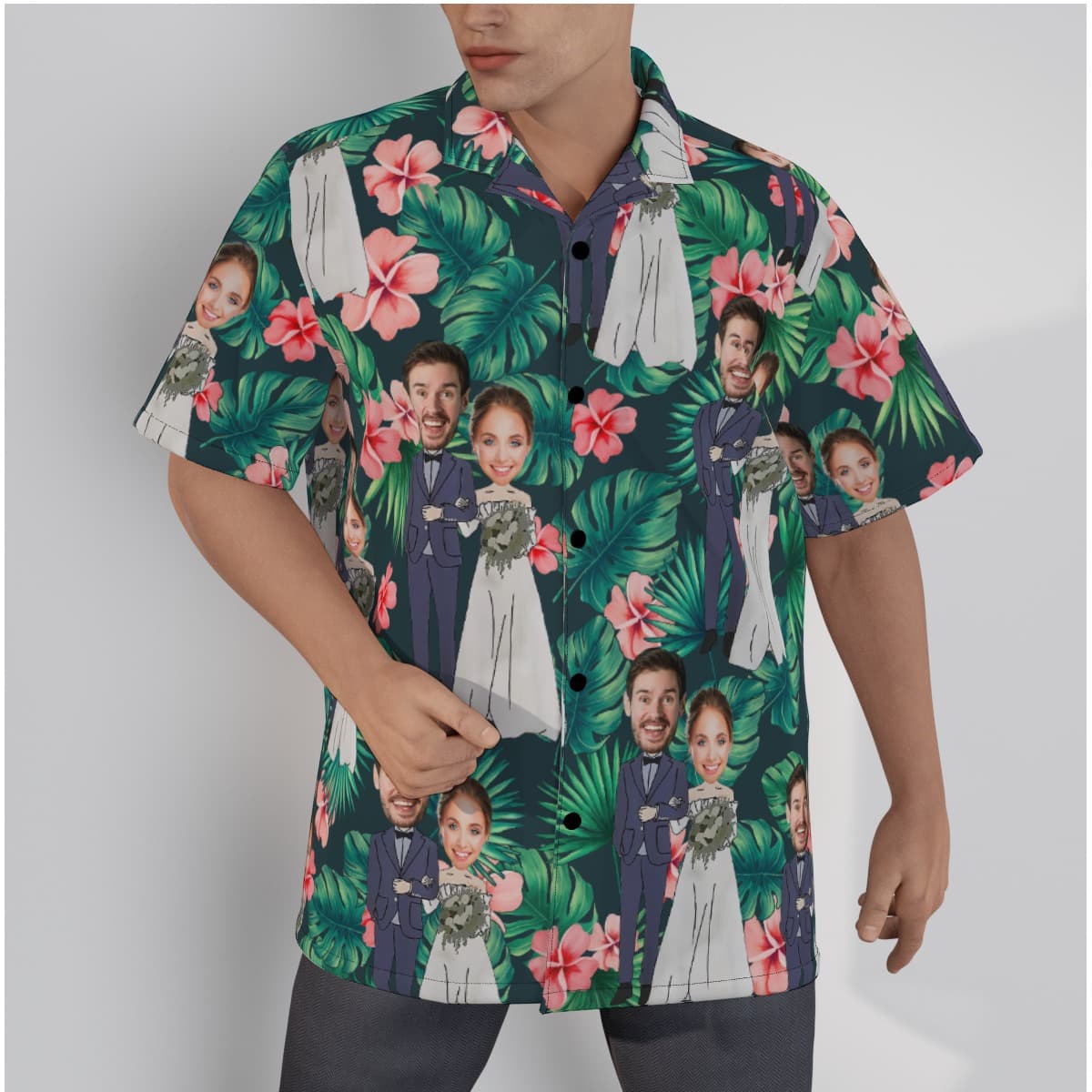 Custom Face Wedding Couple Hawaiian Shirts For Men (1)